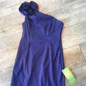 Asymmetrical Dark Blue Cocktail Party Dress